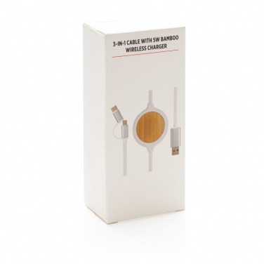 Logotrade Firmengeschenke das Foto: 3-in-1 Kabel mit 5W Bambus Wireless Charger