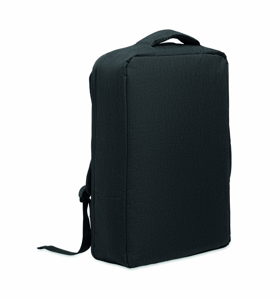 Logotrade Geschäftsgeschenke das Foto: Ein sicherer 15-Zoll-Laptop-Rucksack aus 300D RPET mit einer 210D RPET-Fütterung und individuell anpassbarem Druck