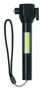 Logotrade Geschäftsgeschenke das Foto: 3-in-1 Aluminium-Taschenlampe mit Nothammer und Sicherheitsgurt-Schneider, individuell bedruckbar.