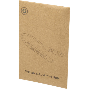 Logotrade Werbeartikel das Foto: Alkaid 4 Port Hub aus recyceltem Aluminium mit USB-A- und Typ-C-Anschlüssen und zwei Eingängen