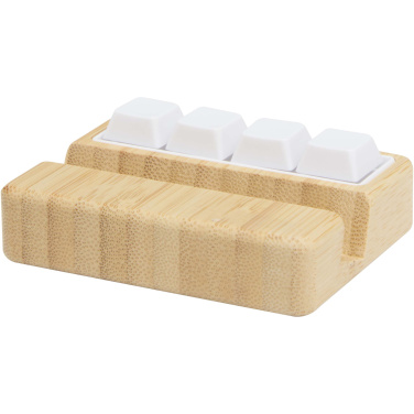 Logotrade Geschäftsgeschenke das Foto: Algol Smartphonehalterung  aus recyceltem Kunststoff mit Fidget-Toy mit Bambusdetails