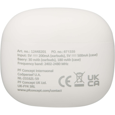 Logotrade Werbeartikel das Foto: Alterf True Wireless Bluetooth® Headset aus recyceltem Kunststoff mit Silikon-Ohrstöpseln