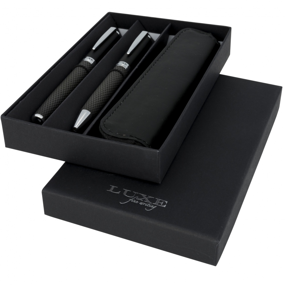 Logo trade promotional giveaways image of: Carbon duo pen gift set with pouch