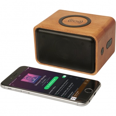 Logo trade promotional gifts image of: Wooden 3W speaker with wireless charging pad