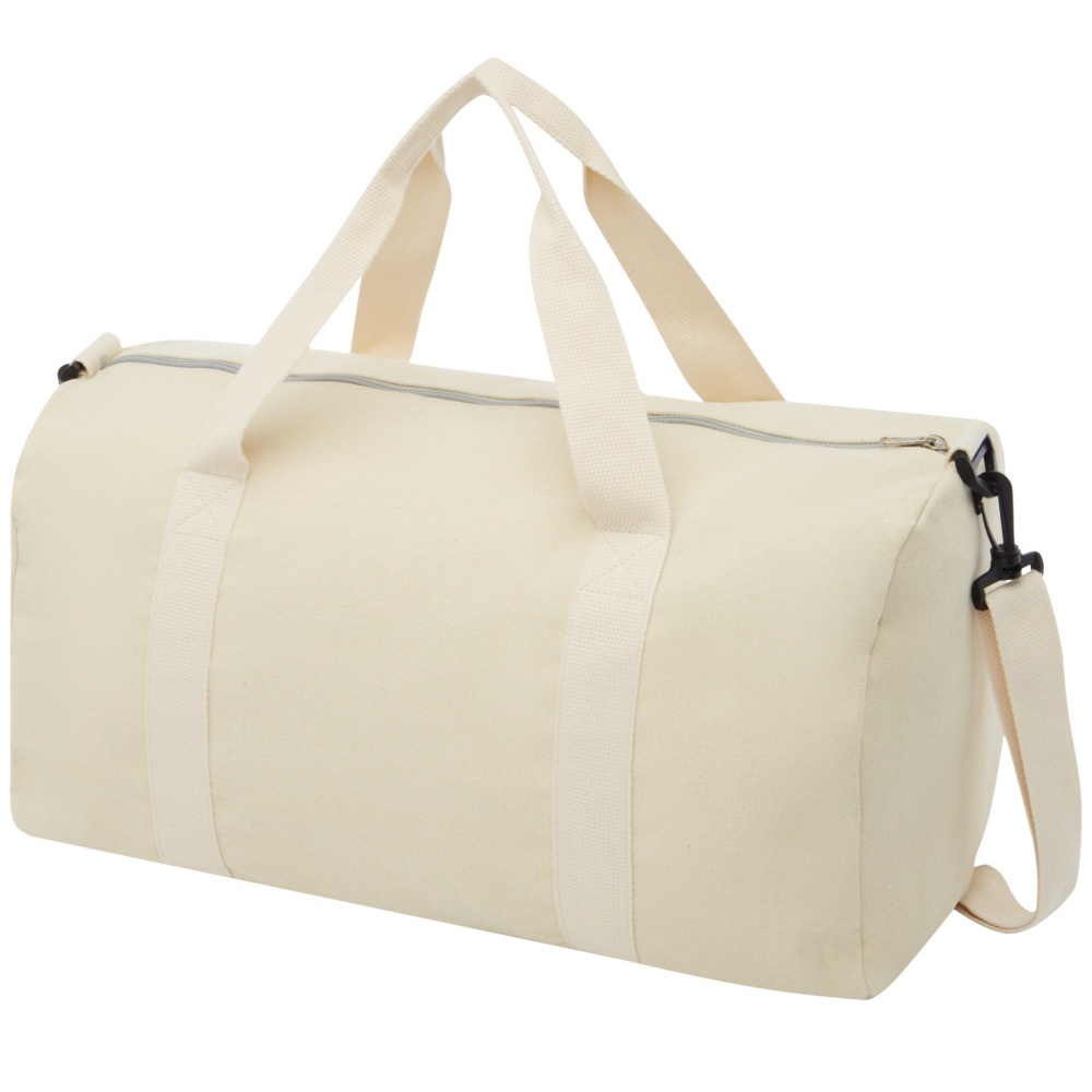 Logo trade promotional item photo of: Pheebs 450 g/m² recycled cotton and polyester duffel bag 24L