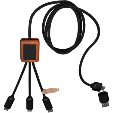 Logo trade promotional gift photo of: SCX.design C38 5-in-1 rPET light-up logo charging cable with squared wooden casing