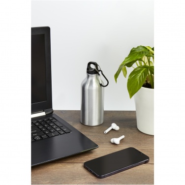 Logo trade promotional giveaway photo of: Oregon 400 ml RCS certified recycled aluminium water bottle with carabiner