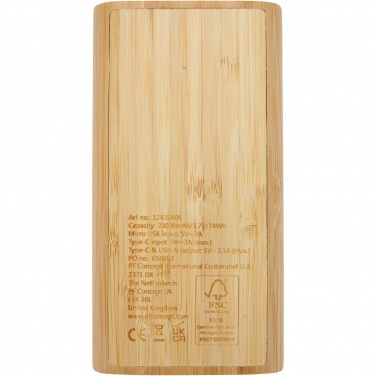 Logo trade advertising products image of: Tulda 20.000 mAh bamboo power bank