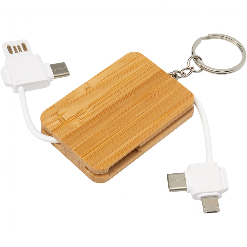 Logo trade promotional product photo of: Reel 6-in-1 retractable bamboo key ring charging cable