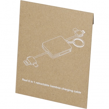 Logo trade corporate gifts picture of: Reel 6-in-1 retractable bamboo key ring charging cable