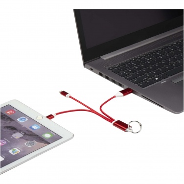 Logo trade business gifts image of: Metal 4-in-1 recycled aluminium charging cable with keychain