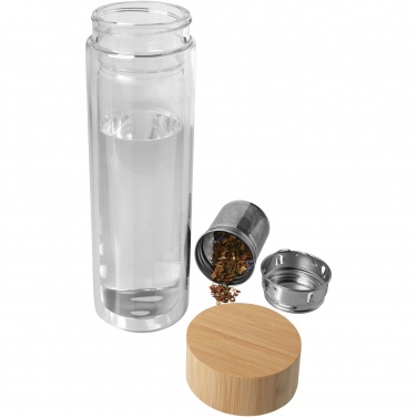 Logo trade advertising products picture of: Bailey 400 ml borsilicate glass infuser bottle with bamboo lid