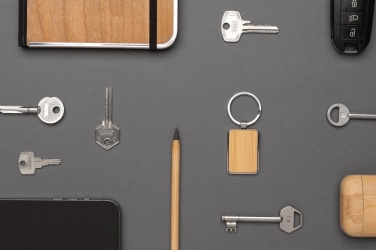 Logo trade promotional gift photo of: RCS recycled zinc alloy rectangle keychain with bamboo