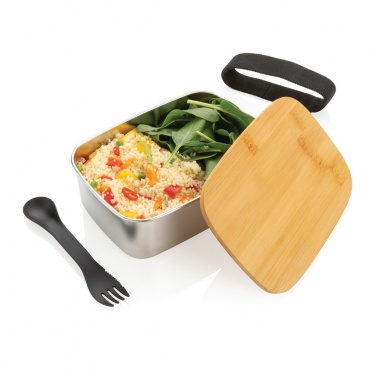 Logotrade promotional giveaway image of: Stainless steel lunchbox with bamboo lid and spork