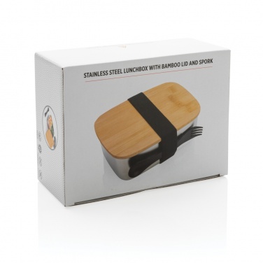Logotrade corporate gift image of: Stainless steel lunchbox with bamboo lid and spork