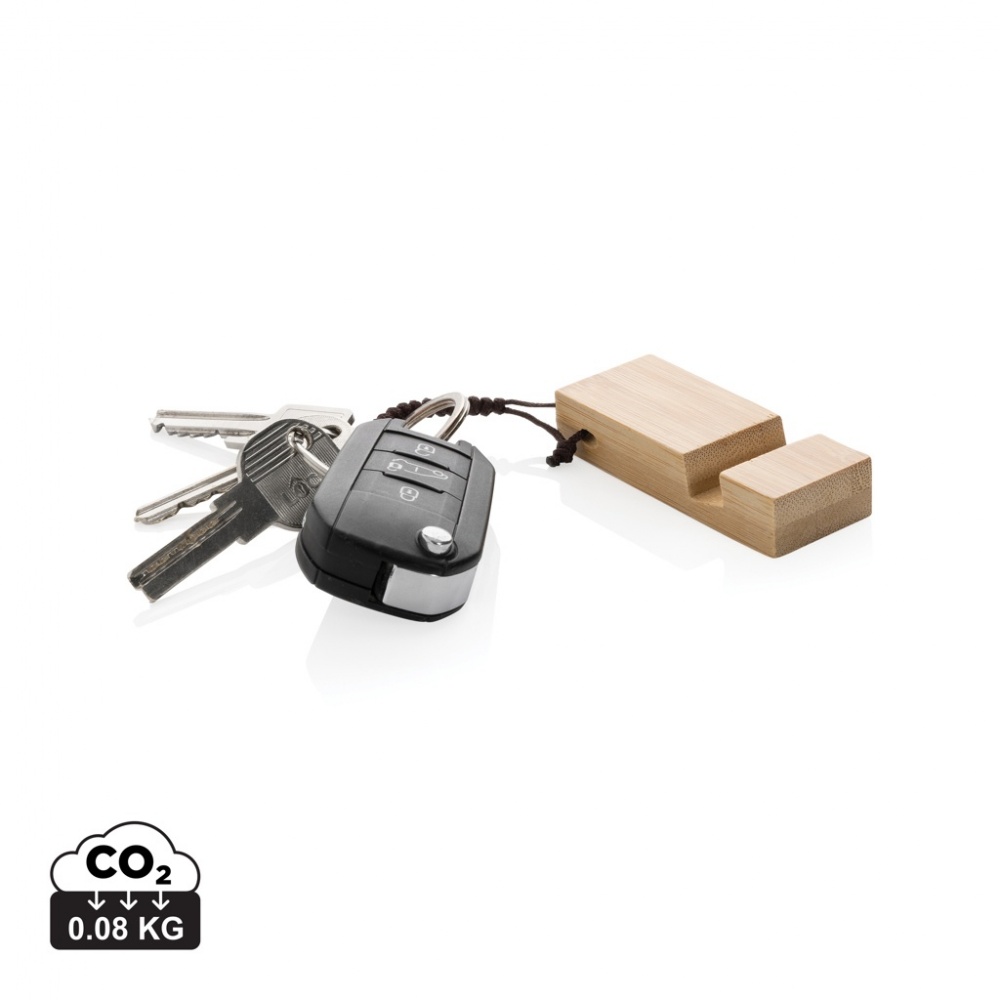 Logotrade advertising product picture of: Standkey bamboo keychain phone stand