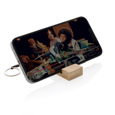 Logo trade promotional giveaway photo of: Standkey bamboo keychain phone stand