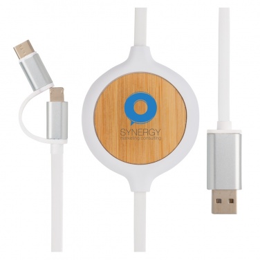 Logo trade business gifts image of: 3-in-1 cable with 5W bamboo wireless charger