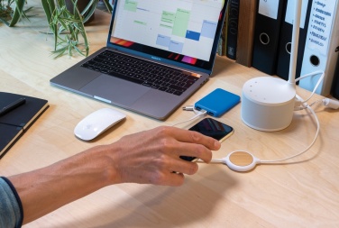 Logo trade promotional products image of: 3-in-1 cable with 5W bamboo wireless charger