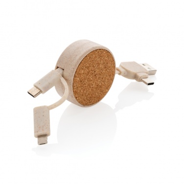 Logo trade advertising product photo of: Cork and Wheat 6-in-1 retractable cable