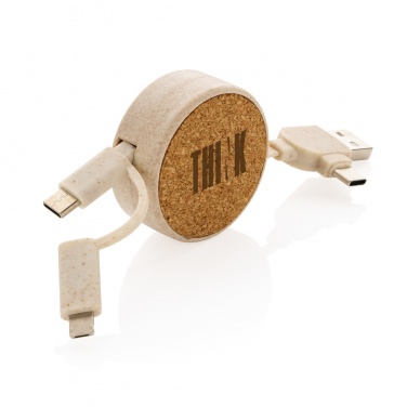 Logotrade promotional products photo of: Cork and Wheat 6-in-1 retractable cable