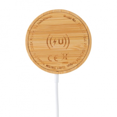 Logo trade corporate gifts picture of: 10W bamboo magnetic wireless charger