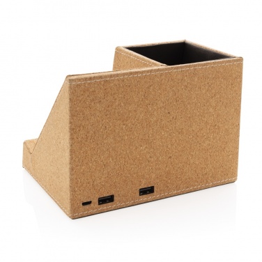 Logo trade promotional gifts image of: Cork pen holder and 5W wireless charger