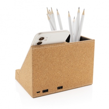 Logo trade advertising products image of: Cork pen holder and 5W wireless charger