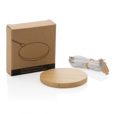 Logo trade promotional items image of: Bamboo 5W round wireless charger