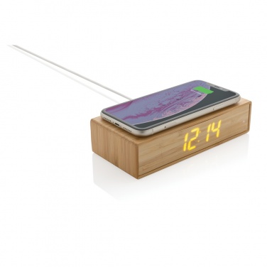 Logo trade promotional products image of: Bamboo alarm clock with 5W wireless charger
