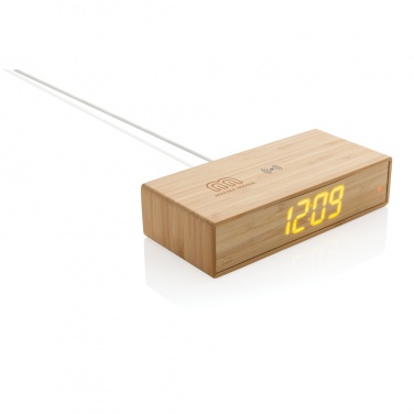 Logo trade promotional merchandise image of: Bamboo alarm clock with 5W wireless charger