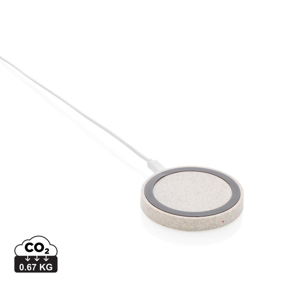 Logo trade promotional merchandise photo of: Wheat Straw 5W round wireless charging pad