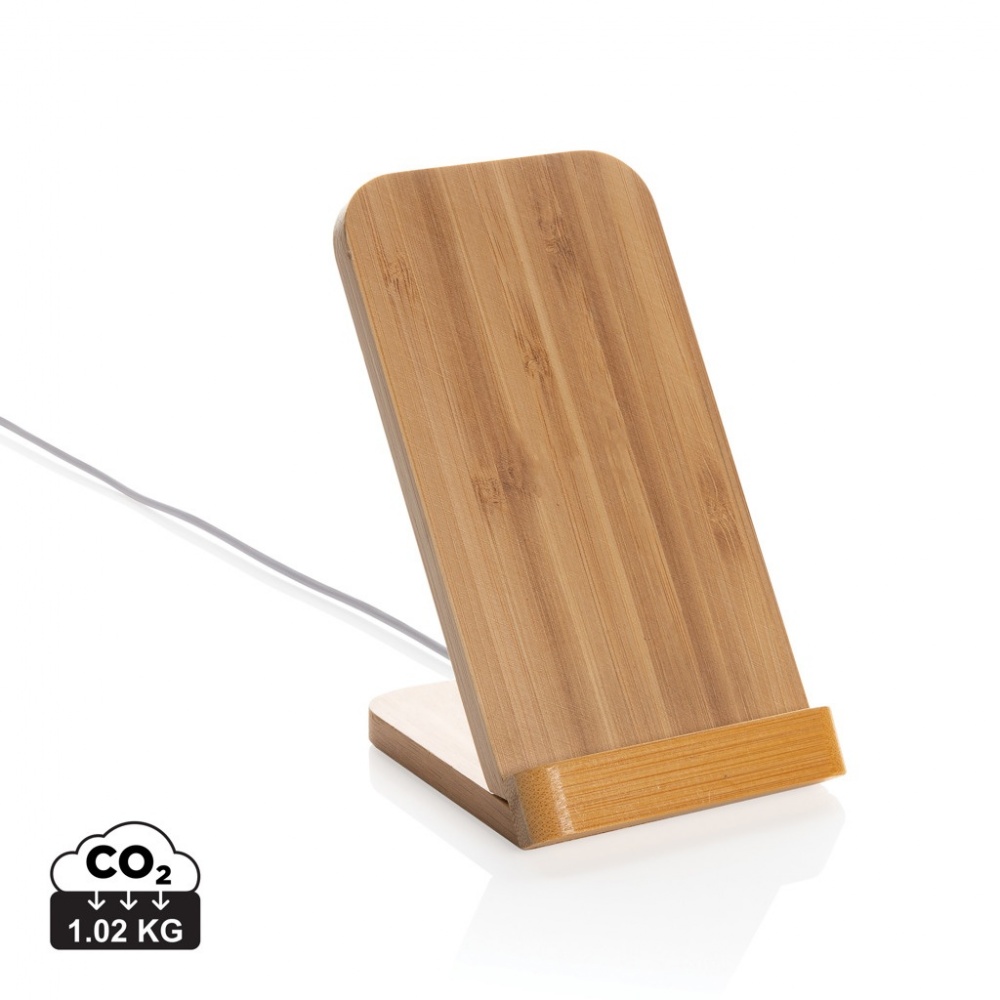 Logo trade promotional merchandise picture of: Bamboo 5W wireless charging stand
