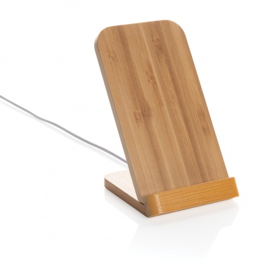 Logo trade promotional merchandise picture of: Bamboo 5W wireless charging stand