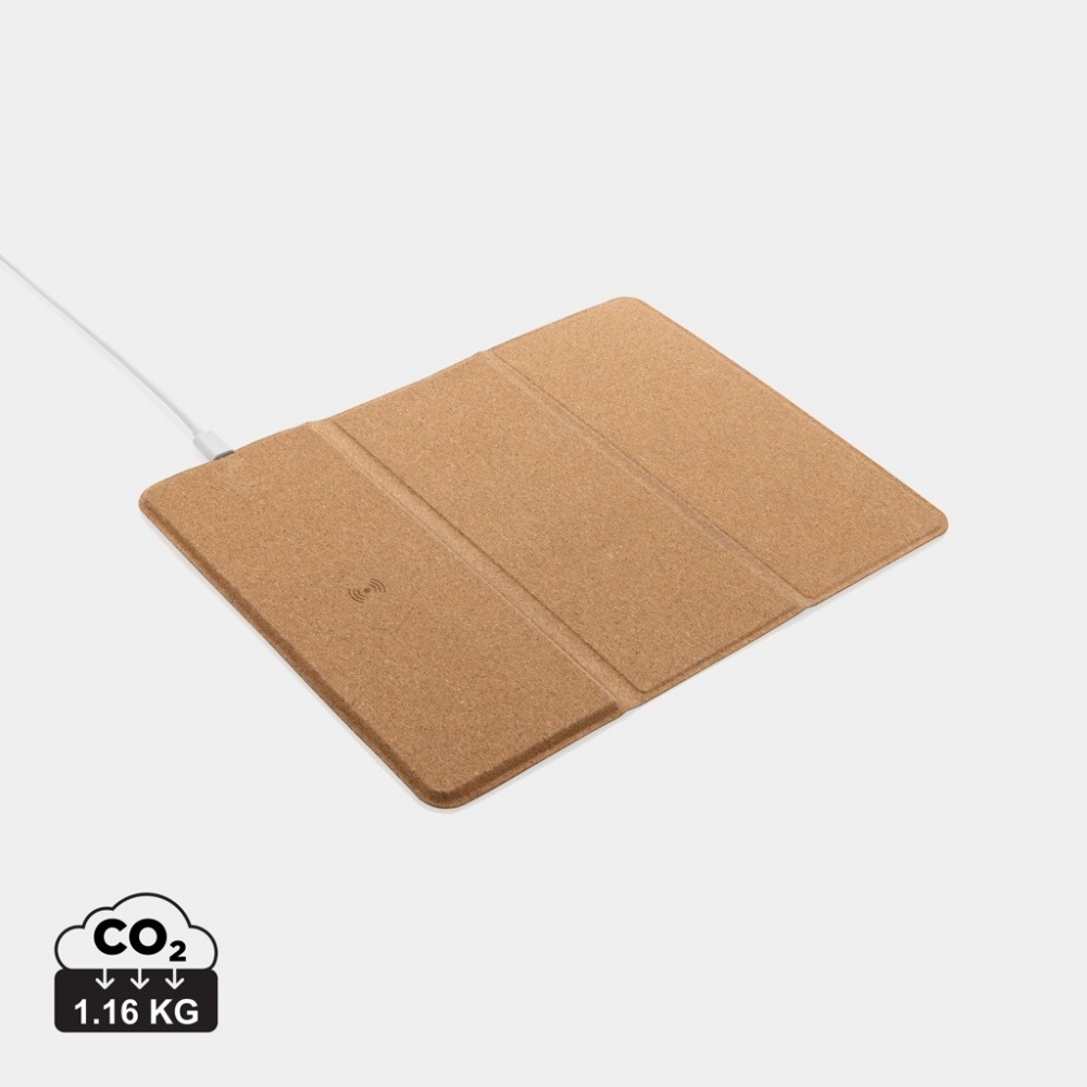 Logo trade advertising products picture of: 10W wireless charging cork mousepad and stand