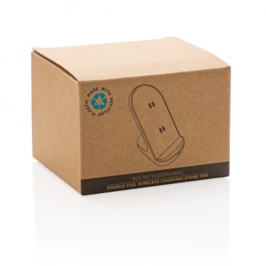 Logotrade promotional product picture of: RCS recycled plastic double coil wireless stand 15W