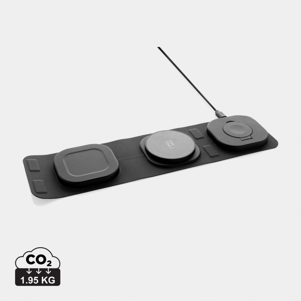 Logo trade promotional merchandise photo of: Swiss Peak RCS rplastic 3-in-1 wireless 15W travel charger