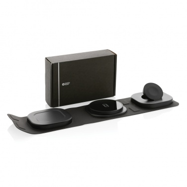 Logo trade promotional merchandise image of: Swiss Peak RCS rplastic 3-in-1 wireless 15W travel charger