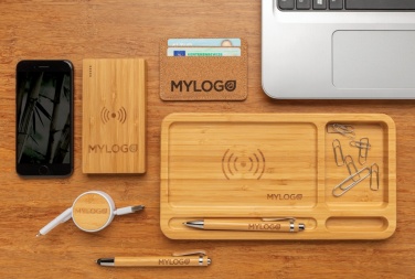 Logo trade promotional product photo of: Bamboo desk organiser 5W wireless charger