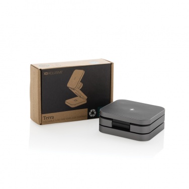 Logo trade advertising products image of: Terra RCS recycled aluminum foldable 3 in 1 15W charger