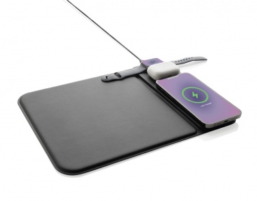 Logo trade promotional product photo of: Swiss peak RCS recycled PU 15W 3 in 1 charging mousepad
