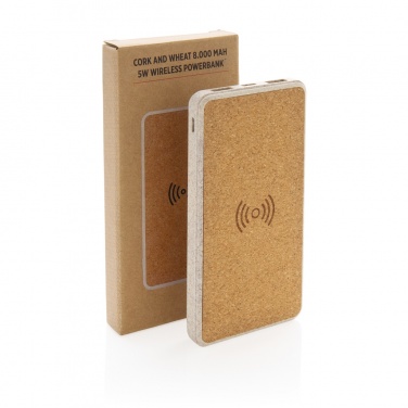 Logo trade promotional items image of: Cork and Wheat Straw 8.000 mAh 5W wireless powerbank