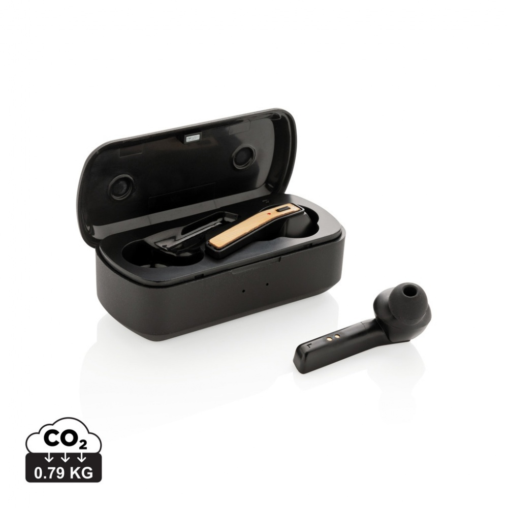 Logo trade promotional merchandise image of: Bamboo Free Flow TWS earbuds in case
