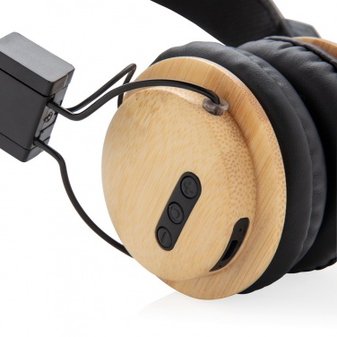 Logo trade corporate gifts image of: Bamboo wireless headphone