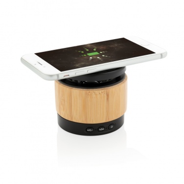 Logotrade promotional item image of: Bamboo wireless charger speaker