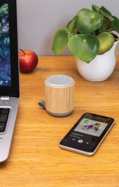 Logo trade promotional giveaways image of: Bamboo and fabric 3W wireless speaker