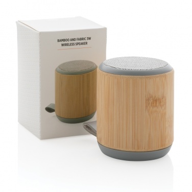 Logo trade promotional giveaways image of: Bamboo and fabric 3W wireless speaker