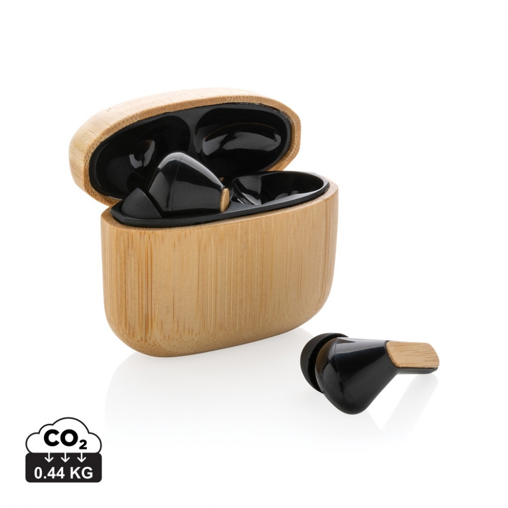 Logotrade promotional item image of: Bamboo TWS earbuds with RCS recycled plastic