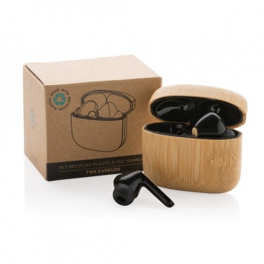 Logotrade corporate gift picture of: Bamboo TWS earbuds with RCS recycled plastic