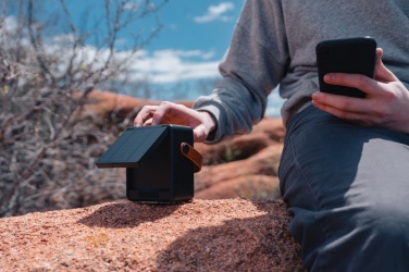 Logo trade promotional product photo of: Skywave RCS recycled plastic solar speaker 12W